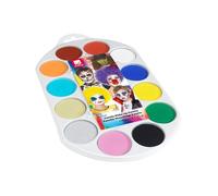 Smiffys Maquillaje FX Smiffy Pallet, Aqua, pintura facial y de cuerpo, 12 colores, incluye 4 x pinceles, 2 x esponjas y guía, a base de agua