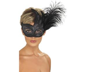 Smiffys Máscara ornamentada Colombina de pluma, negro Halloween, Carnaval