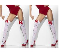 Smiffys Medias opacas, blancas, con estampado de lazos y corazones rojos Halloween, Carnaval (Paquete de 2)