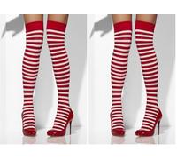 Smiffys Medias opacas, rojas y blancas, a rayas Halloween (Paquete de 2)