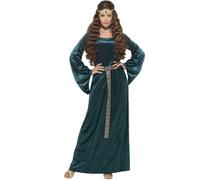 Smiffys Disfraz Doncella medieval, verde, con vestido y diadema – Talla S – Halloween