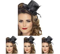 Smiffys Mini chistera, negra con lazo y pluma Halloween, Carnaval (Paquete de 4)