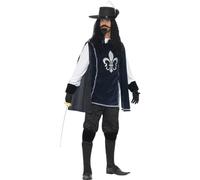 Smiffys Musketeer Male Costume, with Top, Hat, Navy (Size L)