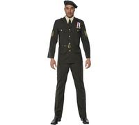 Smiffy's Oficial de guerra verde – gorra, corbata, pantalones, cinturón y chaqueta