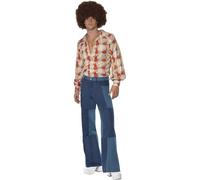 Smiffys Pantalones de campana patchwork de hombre, look denim, estilo de los 70 Halloween, Carnaval