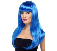Atractiva Largo Ondulado Peluca Glamour Adulto Mujer Accesorio para Disfraz Azul