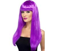 Smiffy's Peluca Babelicious – morada, larga y recta con flequillo – Halloween, Carnaval
