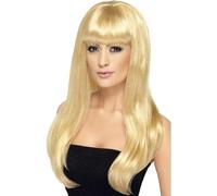 Smiffys Peluca Babelicious, Rubia, Larga, Recta con Flequillo