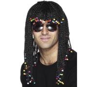 Smiffys Peluca con trenzas, negro, con abalorios Halloween, Carnaval