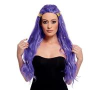Smiffys Peluca de adivina, Morado, con monedas Halloween, Carnaval