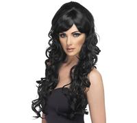 Smiffys Peluca de aspirante a estrella del pop, negra, larga y rizada