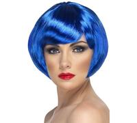 Smiffys Peluca de chica bonita, azul, corta, corte bob con flequillo Halloween, Carnaval
