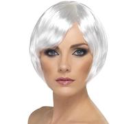 Smiffys Peluca de chica bonita, blanca, corta, corte bob con flequillo