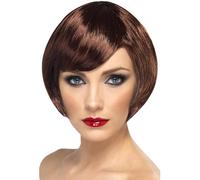 Smiffys Peluca de chica bonita, marrón, corta, corte bob con flequillo Halloween