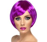 Smiffys Peluca de chica bonita, morada, corta, corte bob con flequillo