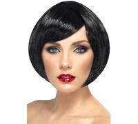 Smiffys Peluca de chica bonita, negra, corta, corte bob con flequillo Halloween, Carnaval