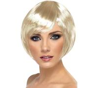 Smiffys Peluca de chica bonita, rubia, corta, corte bob con flequillo