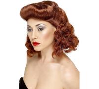 Smiffys Peluca de chica glamorosa, castaña rojiza, con rizos sueltos Halloween, Carnaval