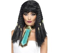 Smiffys Peluca de Cleopatra, negra, con trenzas con borde dorado