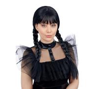 Smiffys Peluca de colegiala gótica para adultos, con trenzas y flequillo