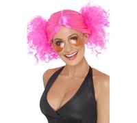 Smiffys Peluca de coletas de los 80, rosada Halloween, Carnaval