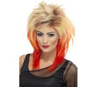 Smiffys Peluca de corte mullet de los 80, rubia, con iluminaciones rojas Halloween, Carnaval