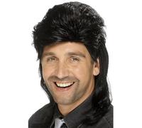 Smiffys Peluca de corte mullet, negra Halloween, Carnaval
