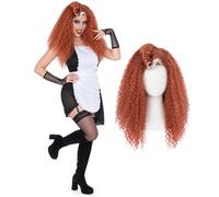 Smiffys Peluca de disfraz de Rocky Horror Magenta para mujer, talla S-L | Disfraz oficial de magenta con vestido de malla negra, delantal blanco con volantes, peluca de personaje caoba y guantes