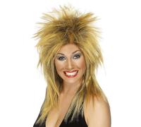 Smiffys Peluca de diva del rock, dos tonos, pelirroja y negra, larga corte mullet Halloween