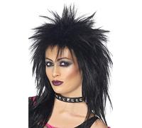 Smiffys Peluca de diva del rock, negra, larga corte mullet