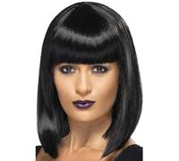 Corto Peluca Negra con Flecos Mujer Disfraz Estrella Del Pop Peluca Lisa