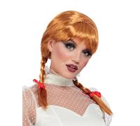 Smiffys Peluca de muñeca de porcelana, color bermejo, con trenzas y cintas