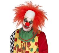 Smiffys Peluca de payaso, deluxe, Rojo, con cabeza calva Halloween, Carnaval