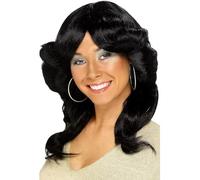 Smiffys Peluca de peli de los 70, negra, larga, ondulada y a capas