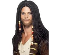 Smiffy's Peluca de pirata negra con abalorios dreadlock para adultos – Halloween, Carnaval