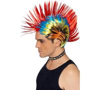 Smiffys 80s Street Punk Wig, Mohawk, Multi-Coloured