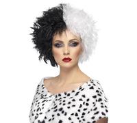 Smiffys Peluca de señora mala, negra y blanca, corta, rizada Halloween