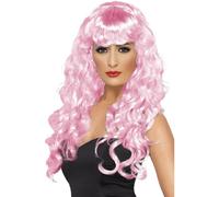 Disfraz Mujer Peluca Rizada Mujer Sirenas Rosa Por Smiffys