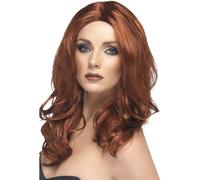 Smiffys Peluca de superestrella, castaña rojiza, larga, ondulada, con raya Halloween
