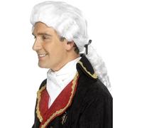 Smiffys Peluca de tribunal, blanco, con lazo negro y tirabuzones Halloween