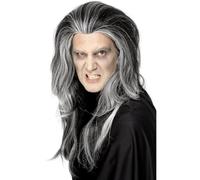 Smiffys Peluca de vampiro gótico, Negra, Larga con mechas blancas Halloween, Carnaval