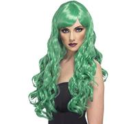 Smiffys Peluca del deseo, verde, larga, rizada con flequillo Halloween, Carnaval