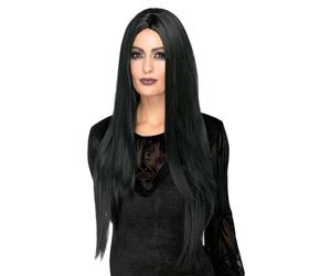 Smiffys Peluca deluxe de bruja, Negro, Resistente al calor/modificable, extralarga Halloween, Carnaval