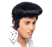 Smiffys Peluca deluxe de Elvis, Negra, con tupé alto y patillas