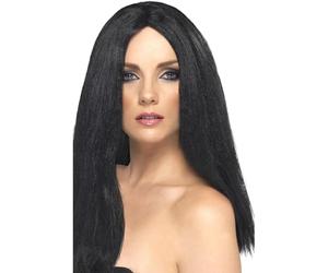 Smiffys Peluca estilo estrella, negra, 44cm / 17in larga, recta Halloween, Carnaval