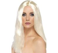 Smiffys Peluca estilo estrella, rubia, 44cm / 17in larga, recta Halloween, Carnaval