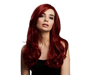 Smiffys Peluca Fever Khloe, mezcla auténtica, Rojo rubí, Largo ondulado con raya en el centro, 56cm/22in Halloween, Carnaval