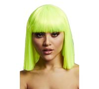 Smiffys Peluca Fever Lola, Verde lima fluorescente, Bob recto con flequillo, 30 cm Halloween, Carnaval