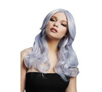 Smiffys Peluca Fever Nicole, mezcla auténtica, Lila plateado, Ondulación suave con raya al lado, 66 cm Halloween