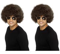 Smiffys Peluca funky afro de los 70, marrón, 120g Halloween, Carnaval (Paquete de 2)